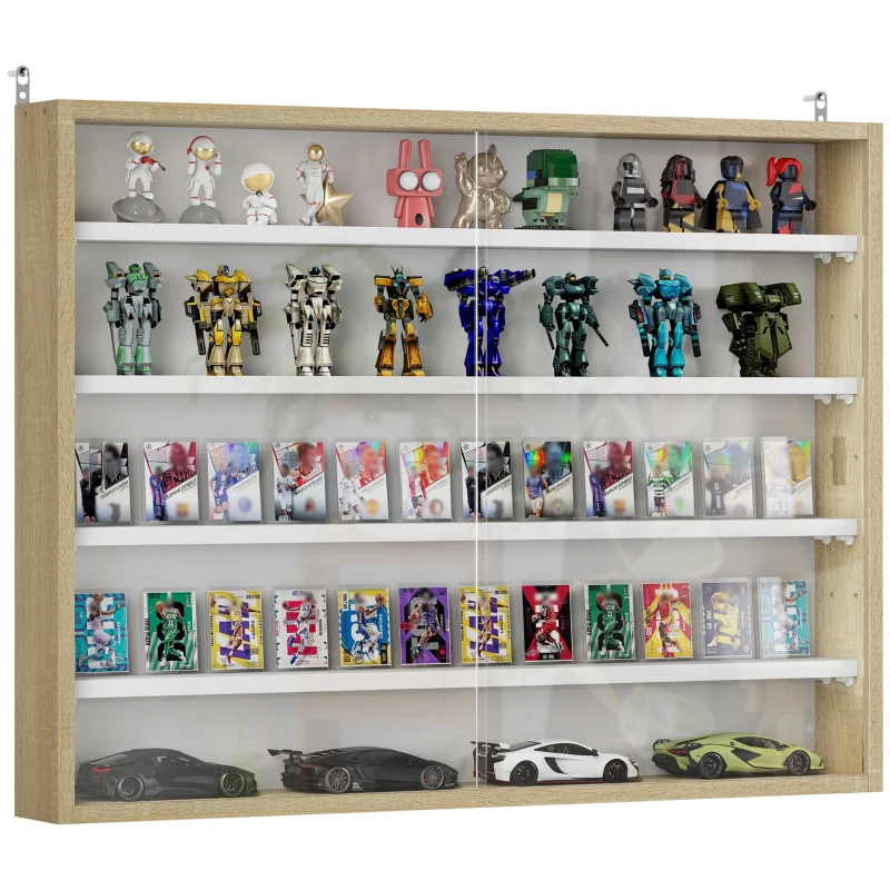 HOMCOM Vitrine de Parede de Madeira com Prateleiras Ajustáveis e 2 Portas Corredeiras de Vidro para Coleções Perfumes 80x9,5x60cm Madeira e Branco