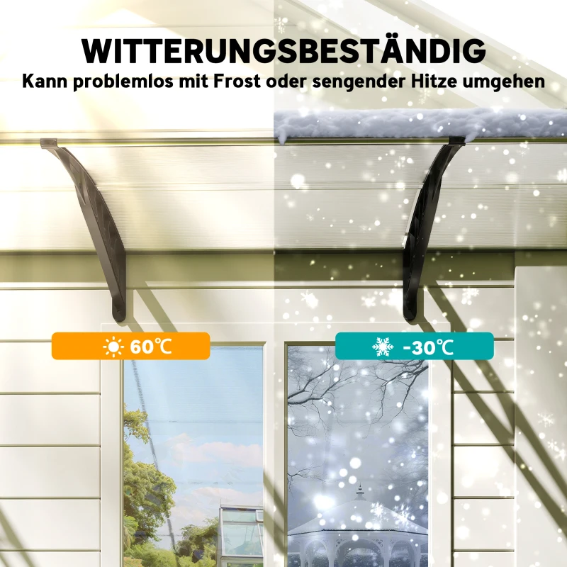Outsunny Vordach Schutzdach, Sonnen- und Regenschutz, inkl. Wandhalterung, 295x90 cm, Weiß(m-6)