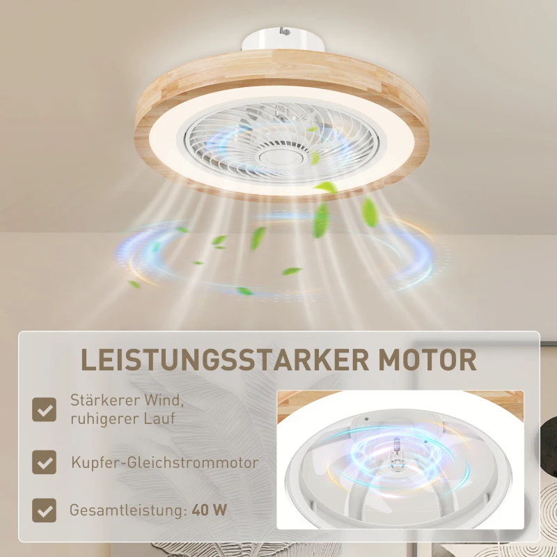 HOMCOM Deckenventilator mit Lampe und Fernbedienung, 6 Geschwindigkeiten, einstellbare Helligkeit, leiser Motor, Hellbraun