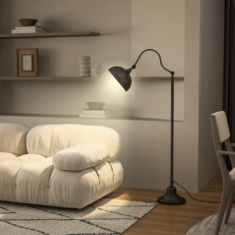 HOMCOM Lampada da terra con rotazione a 180°, lampada ad arco con paralume regolabile, interruttore al piede, 42x25,5x152cm, nero