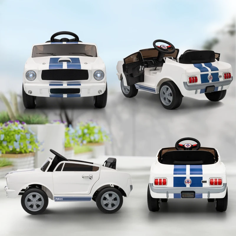 AIYAPLAY Coche Eléctrico para Niños 12V Vehículo Infantil con Control Remoto 2.4 GHz, 2 Motores Claxon, Luces LED, Música. Blanco