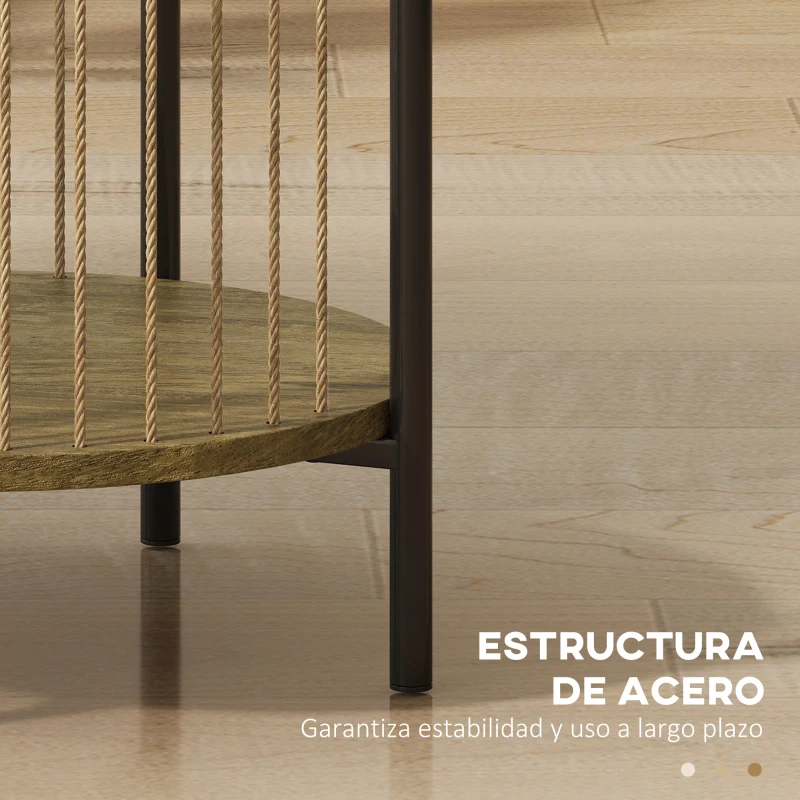 HOMCOM Mesa Auxiliar Redonda de 2 Niveles con Estante y Estructura de Acero para Salón Dormitorio 43,5x43,5x51 cm Natural