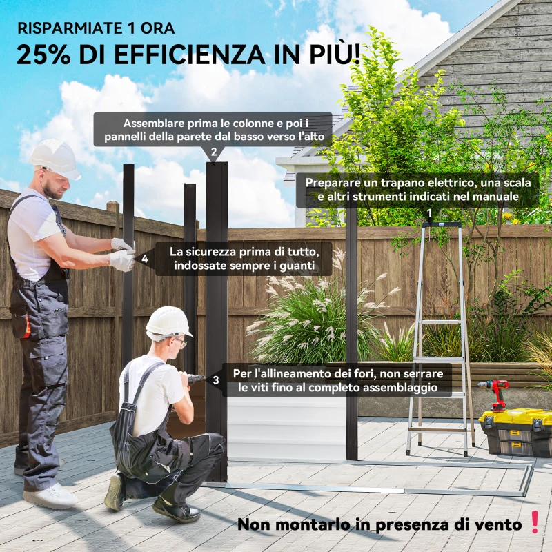 Outsunny Casetta da Giardino in Acciaio con Prese d'Aria e Catenaccio, 1.9x1.3m, Colore Quercia(m-4)