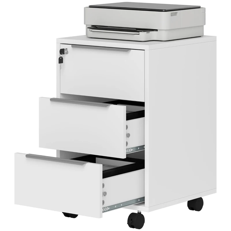 HOMCOM Caisson de bureau à roulettes avec 3 tiroirs et serrure pour dossiers 40 x 40 x 63,5 cm blanc