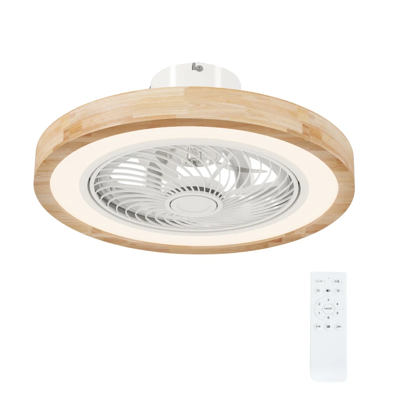HOMCOM Deckenventilator mit Lampe und Fernbedienung, 6 Geschwindigkeiten, einstellbare Helligkeit, leiser Motor, Hellbraun
