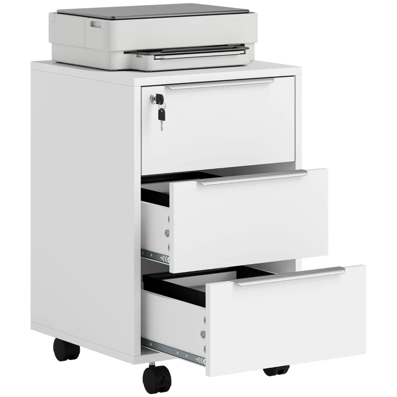HOMCOM Three-Drawer Locking Filing Cabinet - White