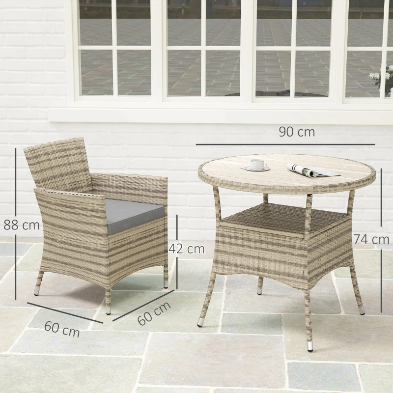 Outsunny Five-Piece Rattan Garden Set, with Two-Tier Table - Grey