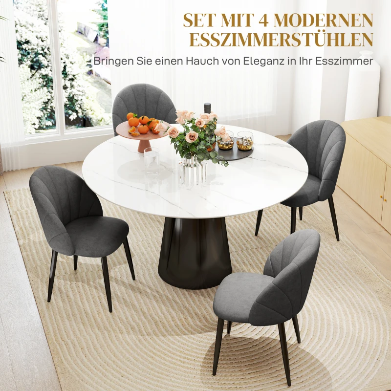 HOMCOM 4-delige Set Eetkamerstoelen, Keukenstoelen in Fluweeloptiek, Stalen Poten, armloos, Grijs