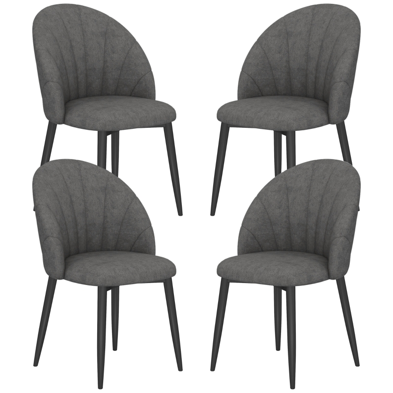 HOMCOM Ensemble de 4 chaises de salle à manger, chaises de cuisine en aspect velours, pieds en acier, sans accoudoirs, Gris