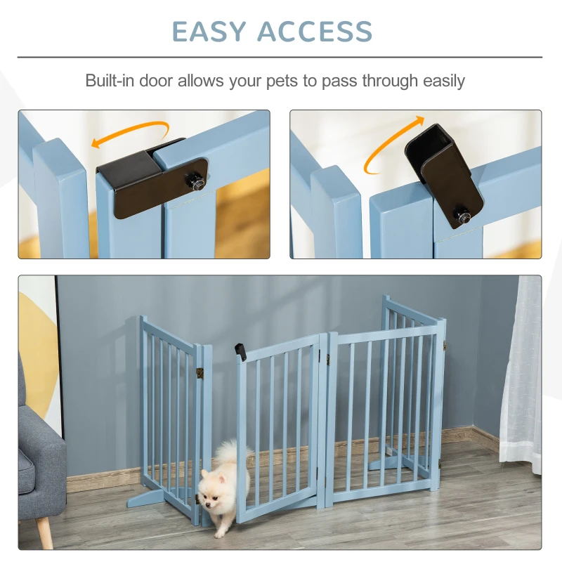 PawHut Pet Gate Wooden Foldable Dog Safety Barrier w/ 4 Panels for Small and Medium Dogs Blue