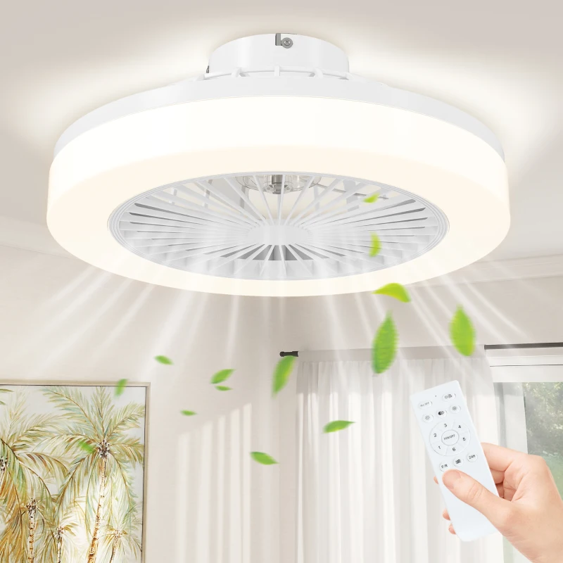 HOMCOM Deckenventilator mit LED-Lampe, 6 Geschwindigkeiten, Fernbedienung, Weiß