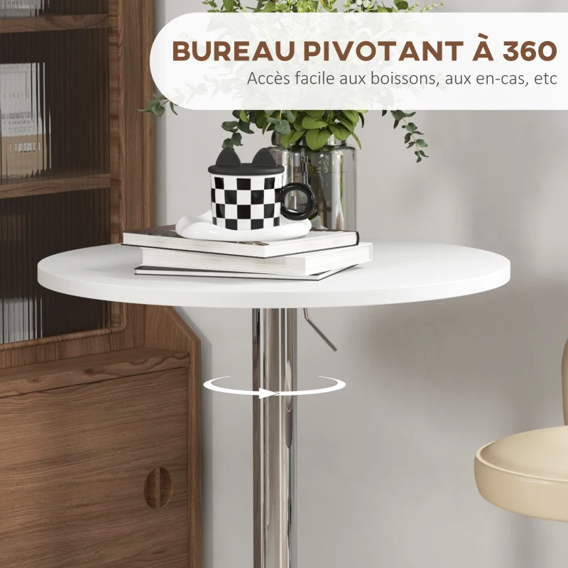 HOMCOM Table de bar ronde table haute cuisine réglable en hauteur 69-91 cm plateau pivotante à 360° blanc et argenté