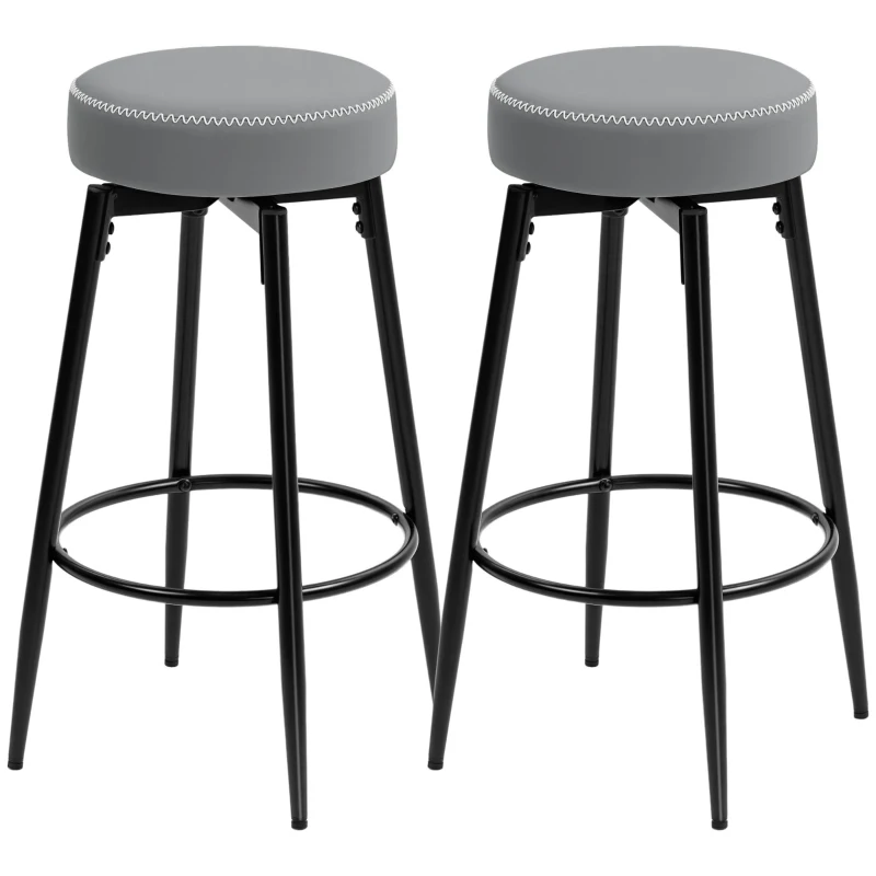 HOMCOM Set of Two Faux Leather Bar Stools - Grey/Black