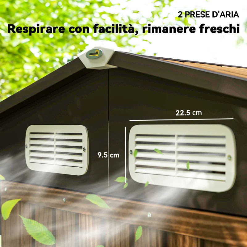 Outsunny Casetta da Giardino in Acciaio con Prese d'Aria e Catenaccio, 1.9x1.3m, Colore Quercia(m-7)
