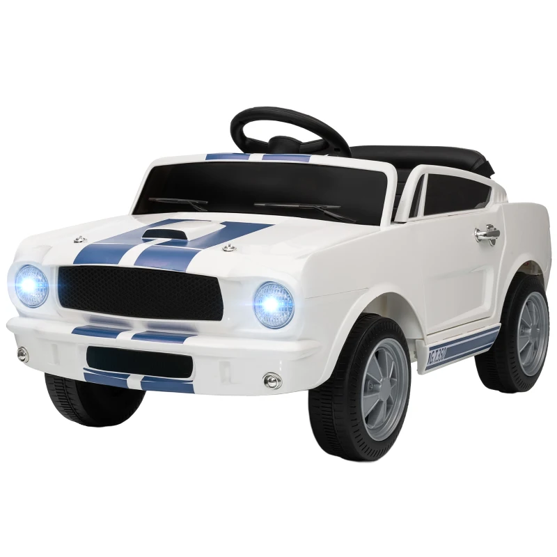 AIYAPLAY Coche Eléctrico para Niños 12V Vehículo Infantil con Control Remoto 2.4 GHz, 2 Motores Claxon, Luces LED, Música. Blanco