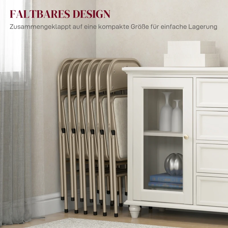 HOMCOM 6er-Set Klappstühle, Tragbare Bürostühle, Stahlbeine, Faltstuhl für Büro, Empfang, Wartezimmer, Leinenoptik Beige(m-6)