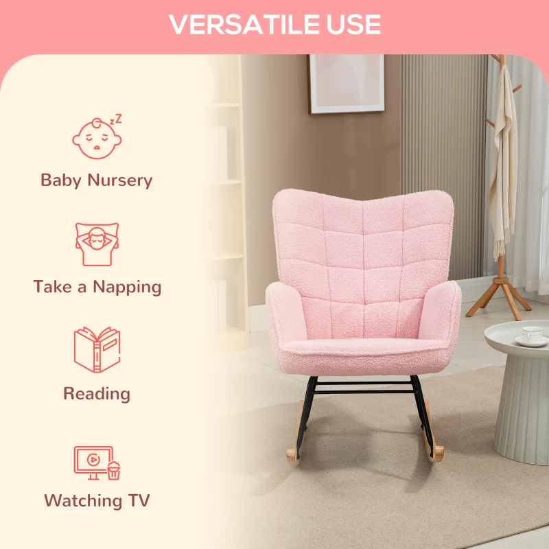 HOMCOM Soft Fleecey Rocking Wingback Chair - Pink(m-6)