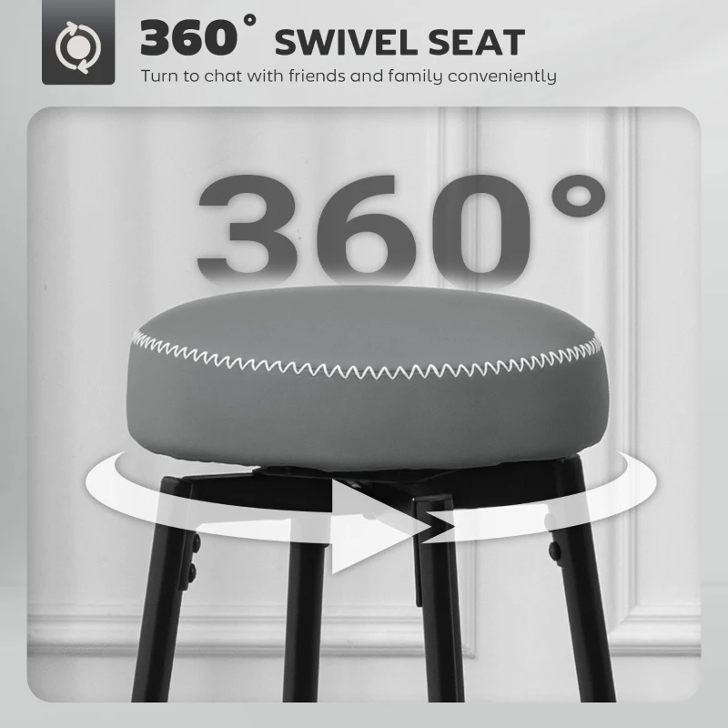 HOMCOM Set of Two Faux Leather Bar Stools - Grey/Black