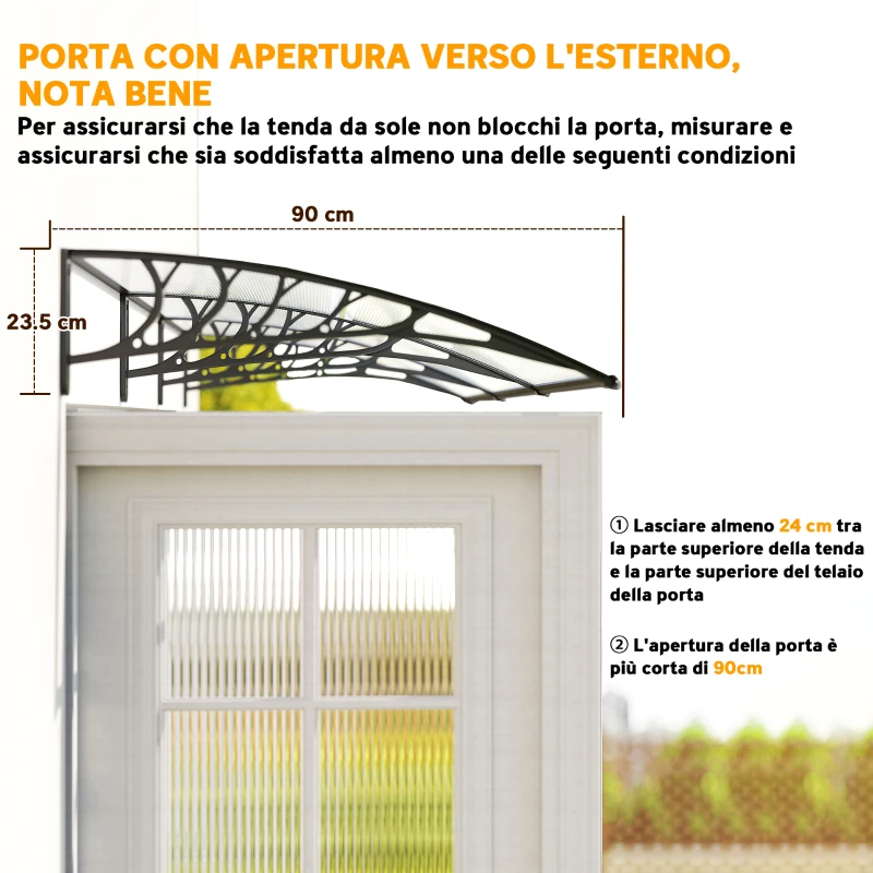 Outsunny Tettoia per Esterni Curva con Viti e Bulloni Inclusi, in Policarbonato, PP e Alluminio, 122x89x24 cm