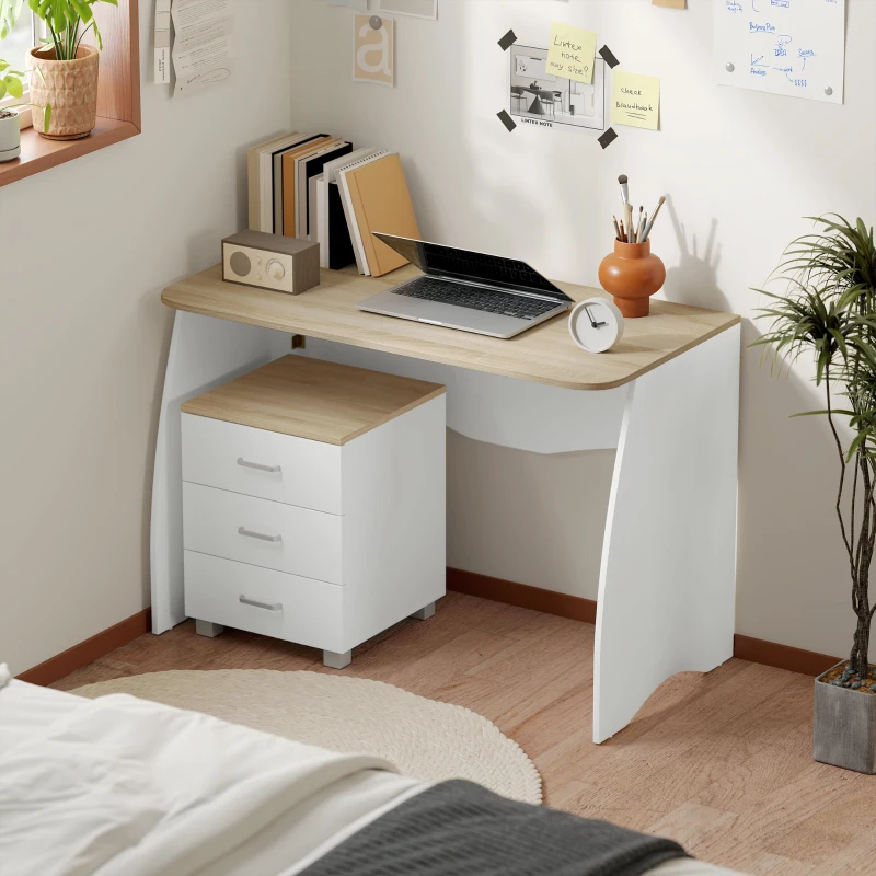 HOMCOM Scrivania con Cassettiera Moderna in Legno, Scrivania PC per Camera e Ufficio, 110x55x75cm