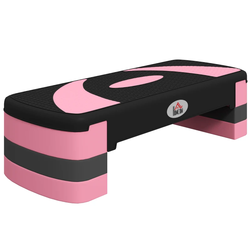 HOMCOM Step para Exercício Aeróbico Plataforma Step com Altura Ajustável em 3 Níveis 80x31x10-20 cm Rosa e Preto