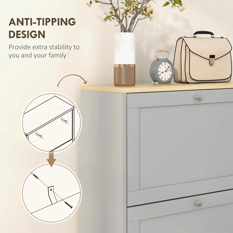 HOMCOM Modern Compact Three-Drawer Shoe Storage Cabinet - Grey