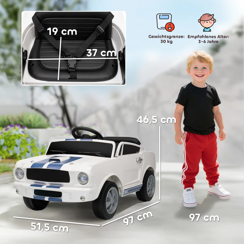 AIYAPLAY Coche Eléctrico para Niños 12V Vehículo Infantil con Control Remoto 2.4 GHz, 2 Motores Claxon, Luces LED, Música. Blanco