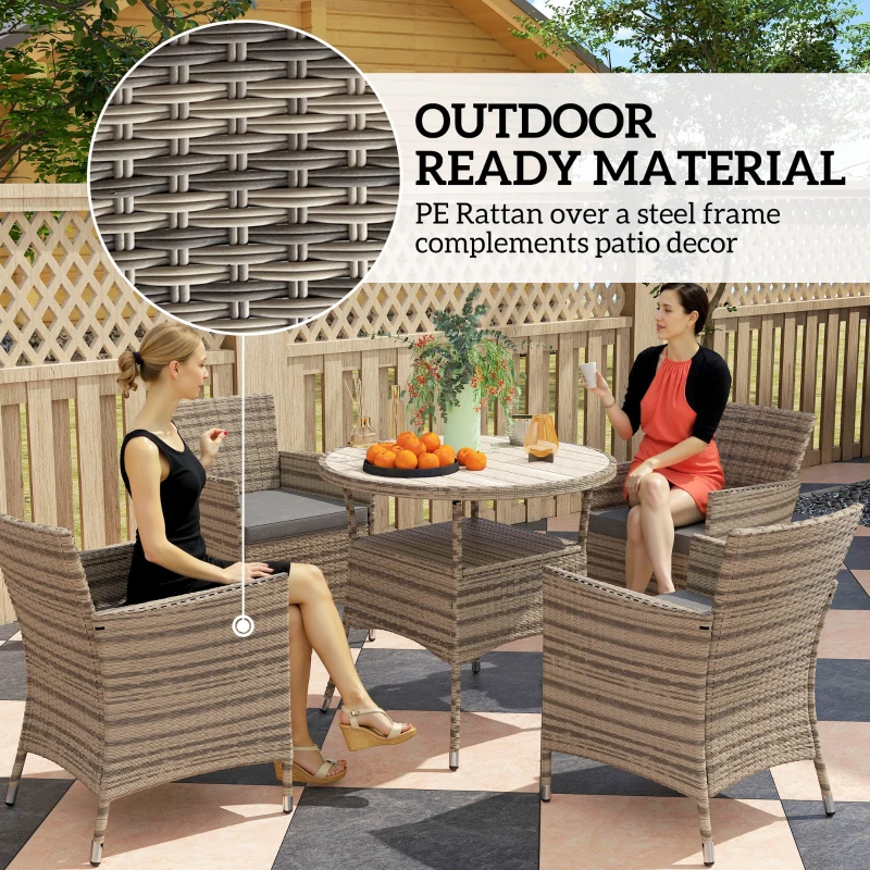 Outsunny Five-Piece Rattan Garden Set, with Two-Tier Table - Grey