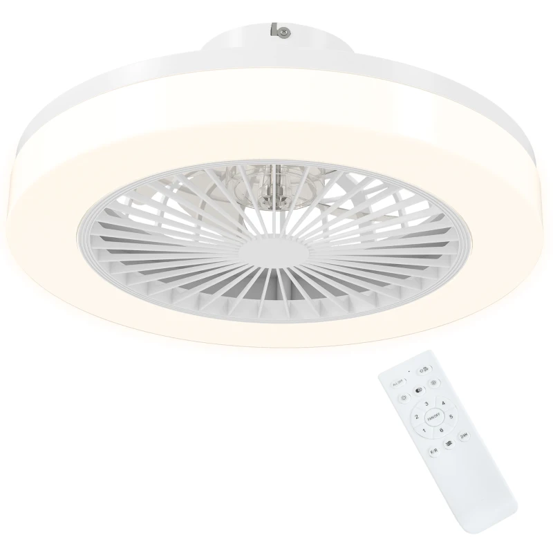HOMCOM Ventilateur de plafond avec lumière et télécommande 6 vitesses, minuterie, luminosité réglable, blanc