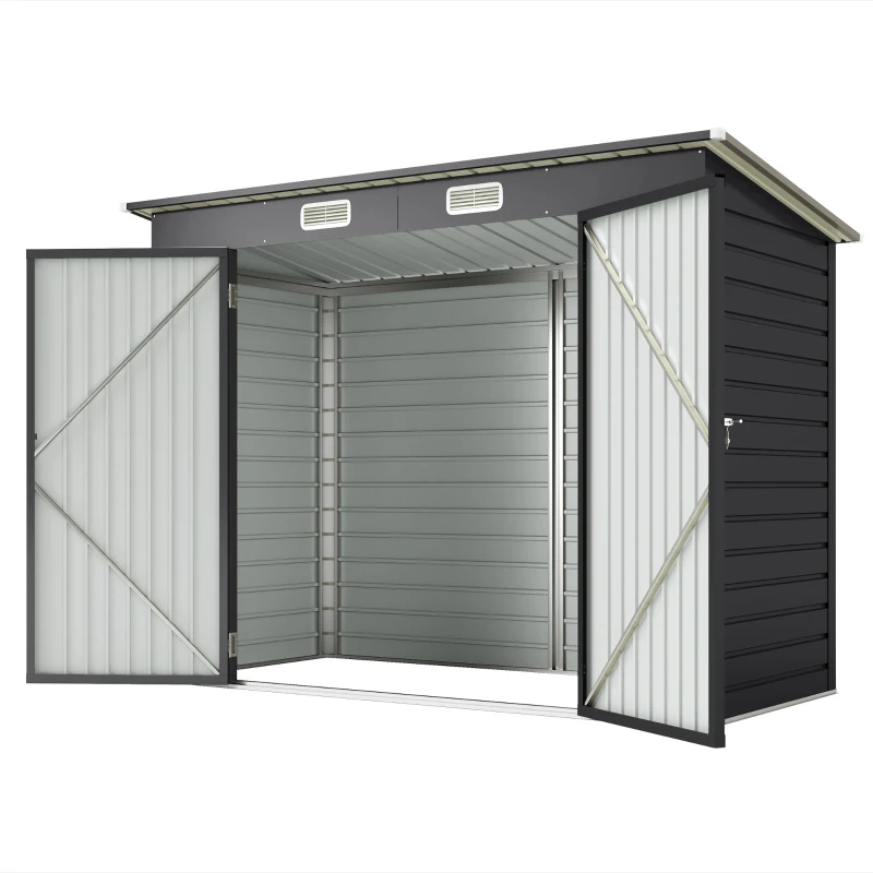 Outsunny Caseta de Jardín Exterior 2,7m² 249x121x183 cm con Doble Puerta 2 Ventilaciones y Pestillo Gris