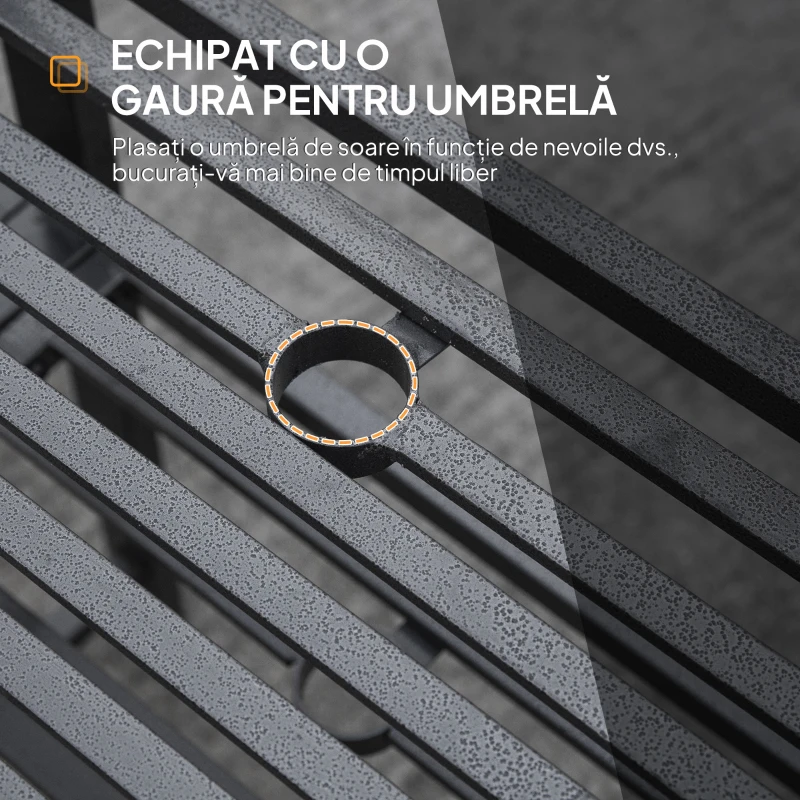 Outsunny Panchina da Giardino Moderna 2 Posti con Tavolino e Foro per Ombrellone Arredamento da Esterno 165x56x85.5cm Nero