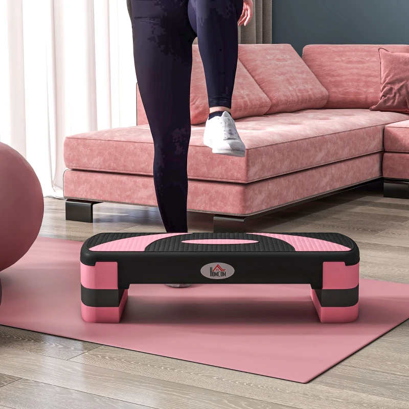 HOMCOM Step para Exercício Aeróbico Plataforma Step com Altura Ajustável em 3 Níveis 80x31x10-20 cm Rosa e Preto