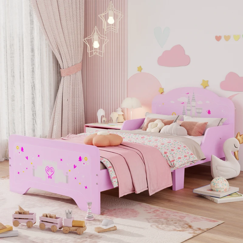 HOMCOM Kids Bed Princess Castle Theme w/ Side Rails Slats Home Furniture for 3 - 6 Yrs Pink 143 x 73 x 60 cm