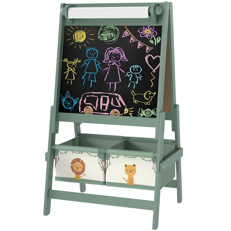 AIYAPLAY Tableau enfant 3 en 1 chevalet enfants à double face, tableau noir et blanc, avec rouleau de papier 54 x 46 x 94 cm vert