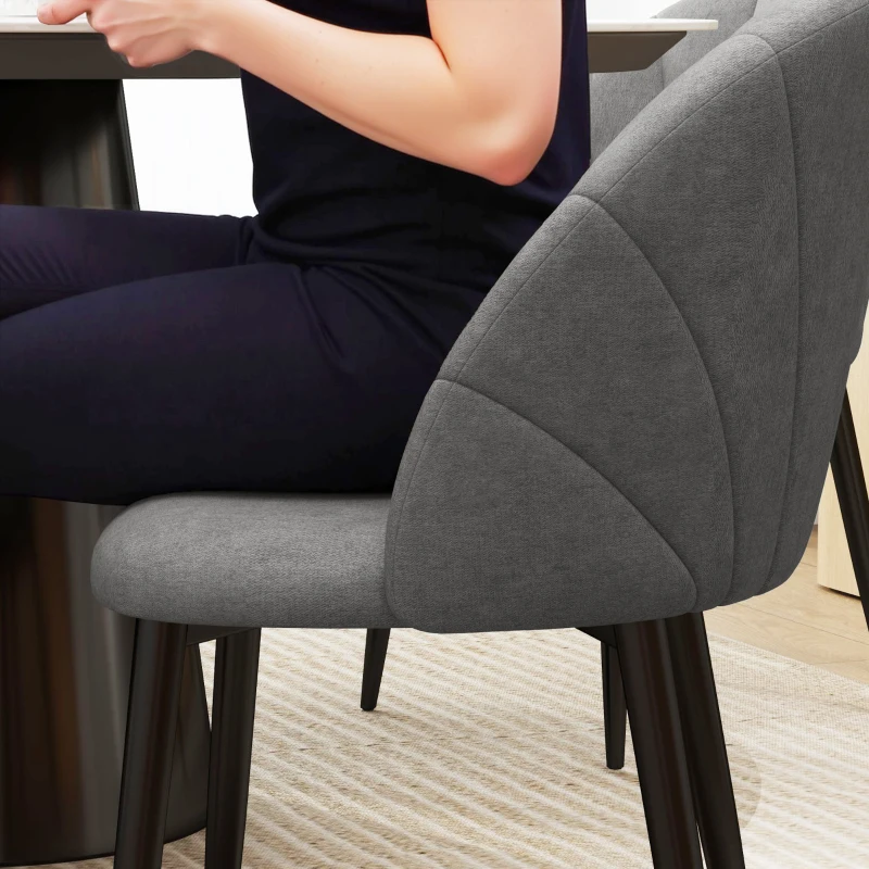 HOMCOM 4-delige Set Eetkamerstoelen, Keukenstoelen in Fluweeloptiek, Stalen Poten, armloos, Grijs