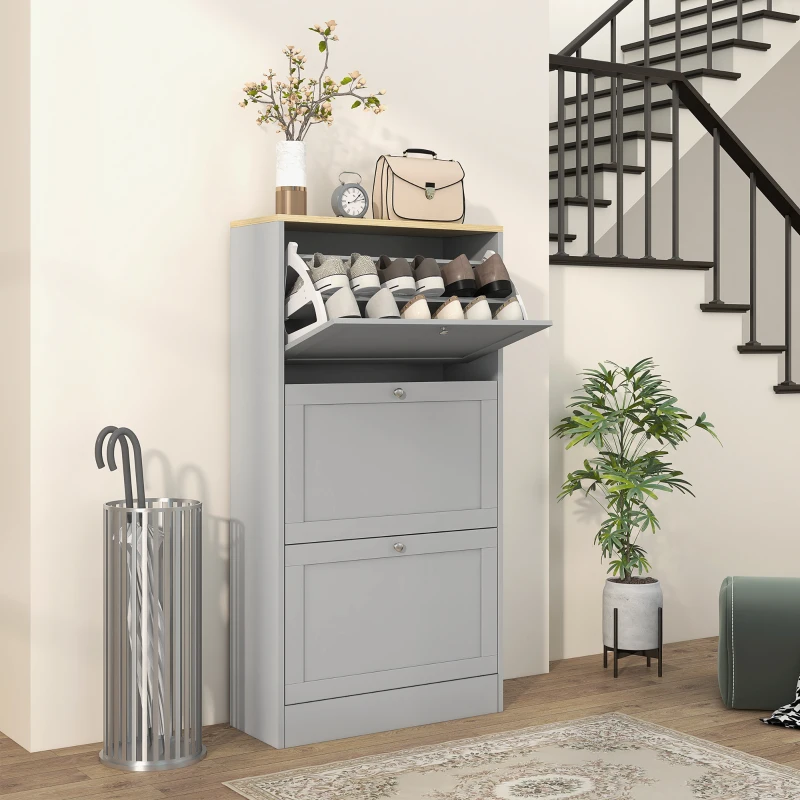 HOMCOM Modern Compact Three-Drawer Shoe Storage Cabinet - Grey