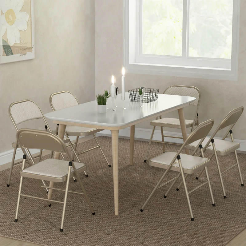 HOMCOM 6er-Set Klappstühle, Tragbare Bürostühle, Stahlbeine, Faltstuhl für Büro, Empfang, Wartezimmer, Leinenoptik Beige(m-7)