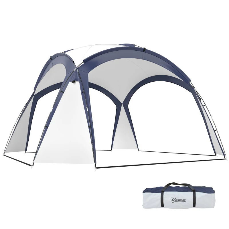 Outsunny Gazebo da Giardino con Paletti Corde e Borsa di Trasporto Poliestere 350 x 350 x 230 cm Bianco Blu