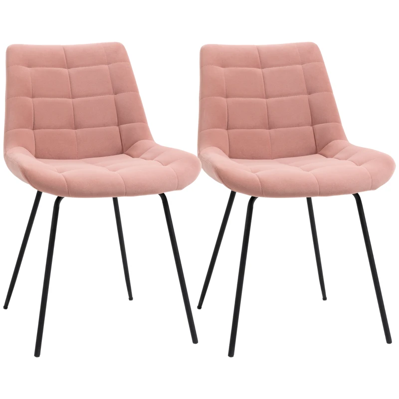 HOMCOM Set of 2 pink velvet fabric dining chairs with capitonné and black metal legs 50 x 61 x 79 cm