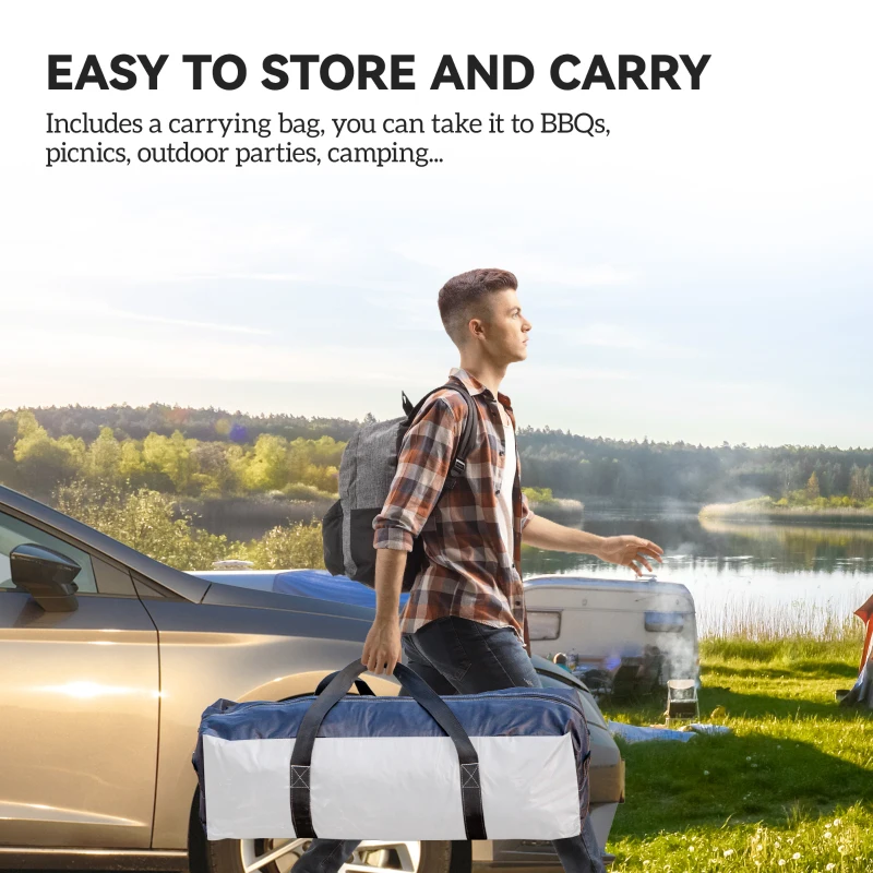 Outsunny Gazebo da Giardino con Paletti Corde e Borsa di Trasporto Poliestere 350 x 350 x 230 cm Bianco Blu