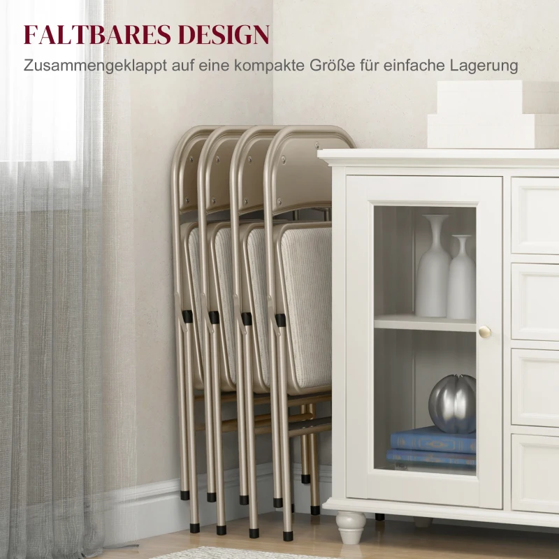 HOMCOM 4er-Set Klappstühle, Tragbare Bürostühle, Stahlbeine, Faltstuhl für Büro, Empfang, Wartezimmer, Leinenoptik Beige(m-6)