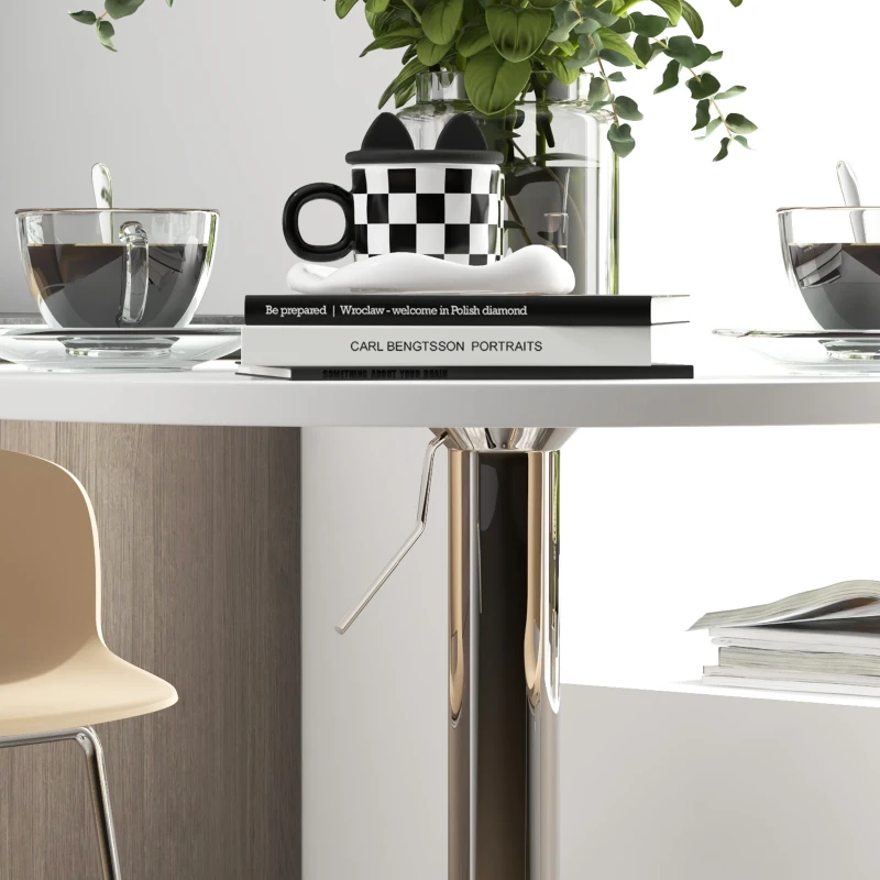 HOMCOM Runder Bartisch Hoher Küchentisch Höhenverstellbar 69-91 cm 360° drehbare Tischplatte Weiß und Silber