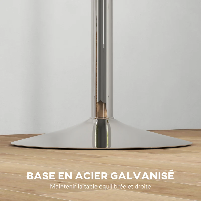 HOMCOM Table de bar ronde table haute cuisine réglable en hauteur 69-91 cm plateau pivotante à 360° blanc et argenté