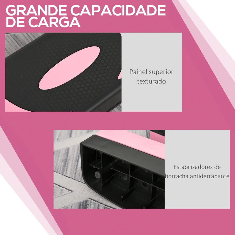 HOMCOM Step para Exercício Aeróbico Plataforma Step com Altura Ajustável em 3 Níveis 80x31x10-20 cm Rosa e Preto
