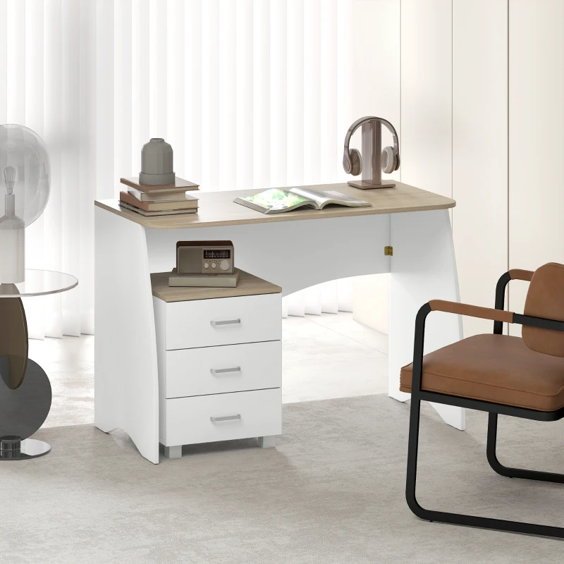 HOMCOM Scrivania con Cassettiera Moderna in Legno, Scrivania PC per Camera e Ufficio, 110x55x75cm