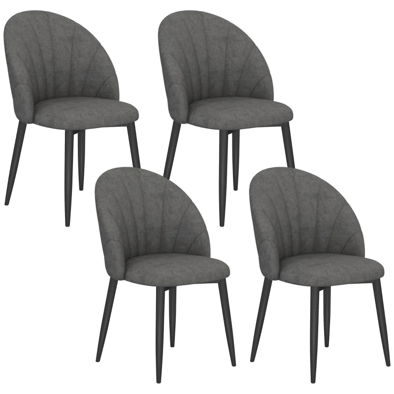 HOMCOM Conjunto de 4 Sillas de Comedor, Sillas de Cocina con Aspecto de Terciopelo, Patas de Acero, sin brazos, Gris