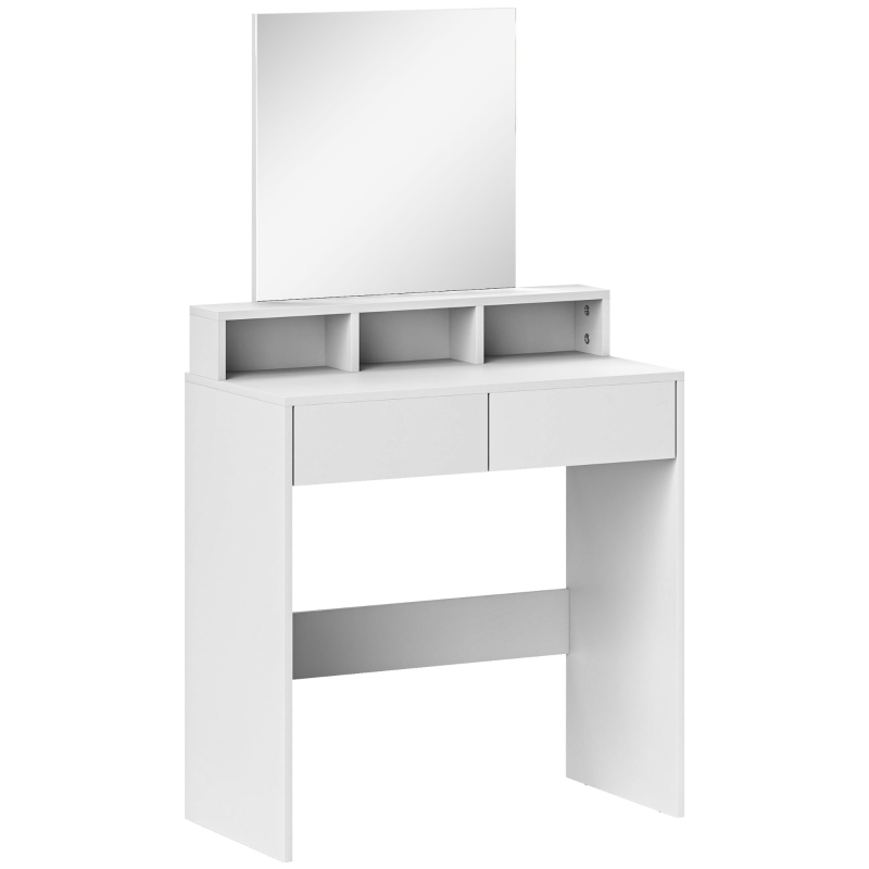 HOMCOM Coiffeuse avec miroir, table de maquillage avec 2 tiroirs et 3 compartiments, style moderne, 75 x 38 x 135 cm, blanc