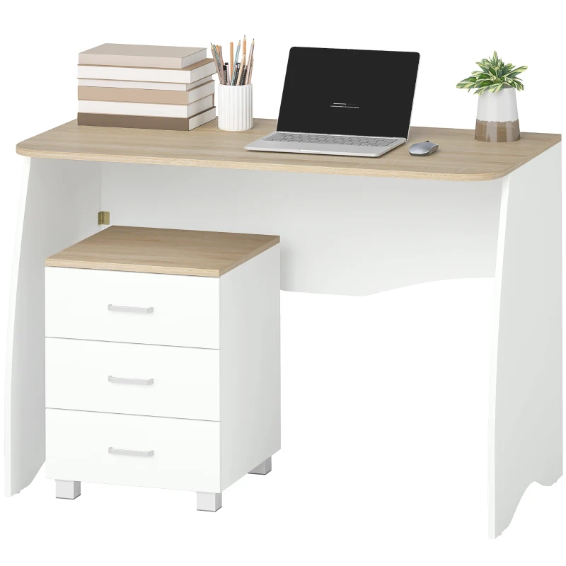 HOMCOM Scrivania con Cassettiera Moderna in Legno, Scrivania PC per Camera e Ufficio, 110x55x75cm