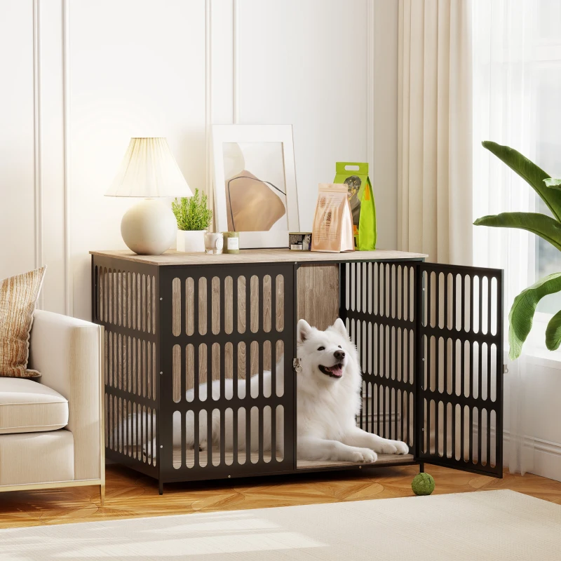 PawHut Dog Crate Furniture with Anti-Chew Resistant Mesh, Anti-Escape Single Door, for Extra Large Dogs, 118 x 80 x 92 cm