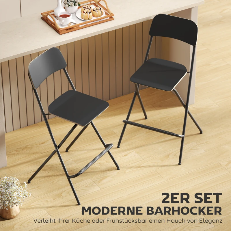 HOMCOM 2-Stuks Set Barstoelen, Opvouwbare Barstoelen met Stalen Frame, voor Keuken, Eetkamer, Zwart